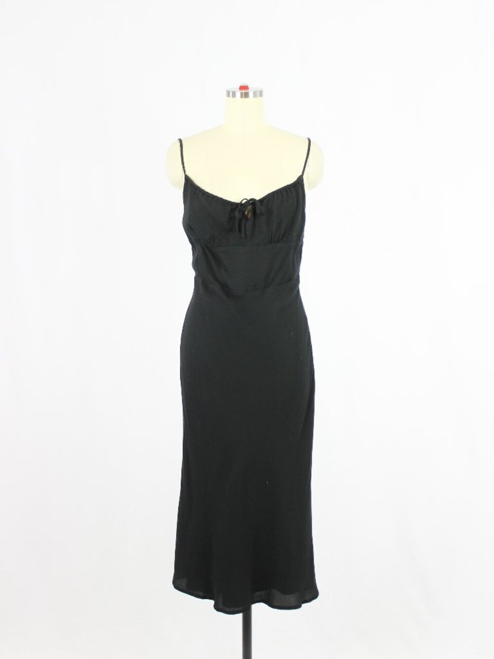 Aritzia WILFRED Bellow Black Crepe Gathered Bust Midi Slip Dress, Size 4